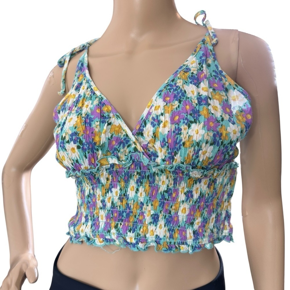 Patrons of Peace floral tie strap crop top small